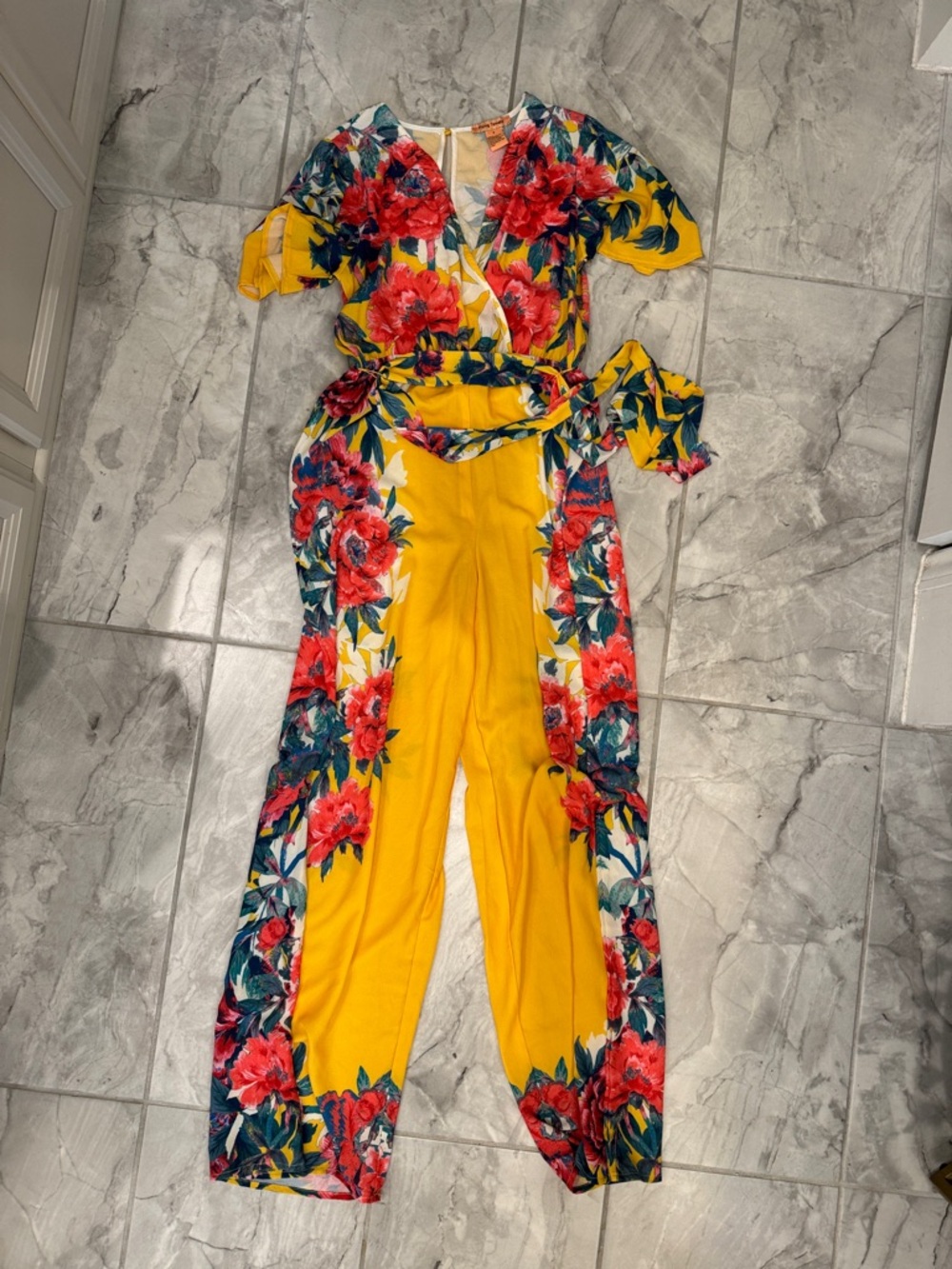 Yellow Floral Wrap Jumpsuit